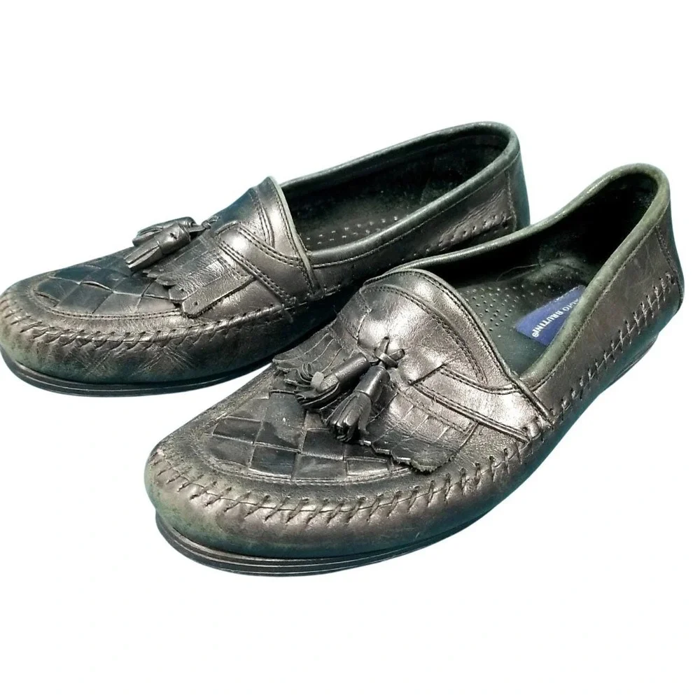 Giorgio Brutini Naples Tassel Loafers Black‎ Leather Size 9.5 D Moc Toe Academia